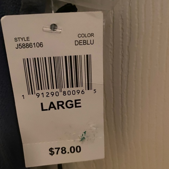 June & Hudson Slate Blue Shirred, Ruffled, Capped Sleeves Dress. Size L. - Picture 4 of 5